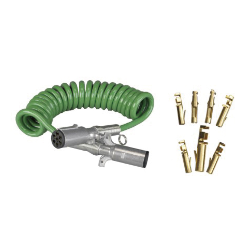 Bobine spirale verte avec deux fiches métalliques 24 V, type à sertir par broche ; longueur du câble 1 m 2m 3m.......JH091-B